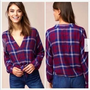 Rails Sloane Plaid Crop Tie Front Deep V Thin Flannel Button Down Shirt